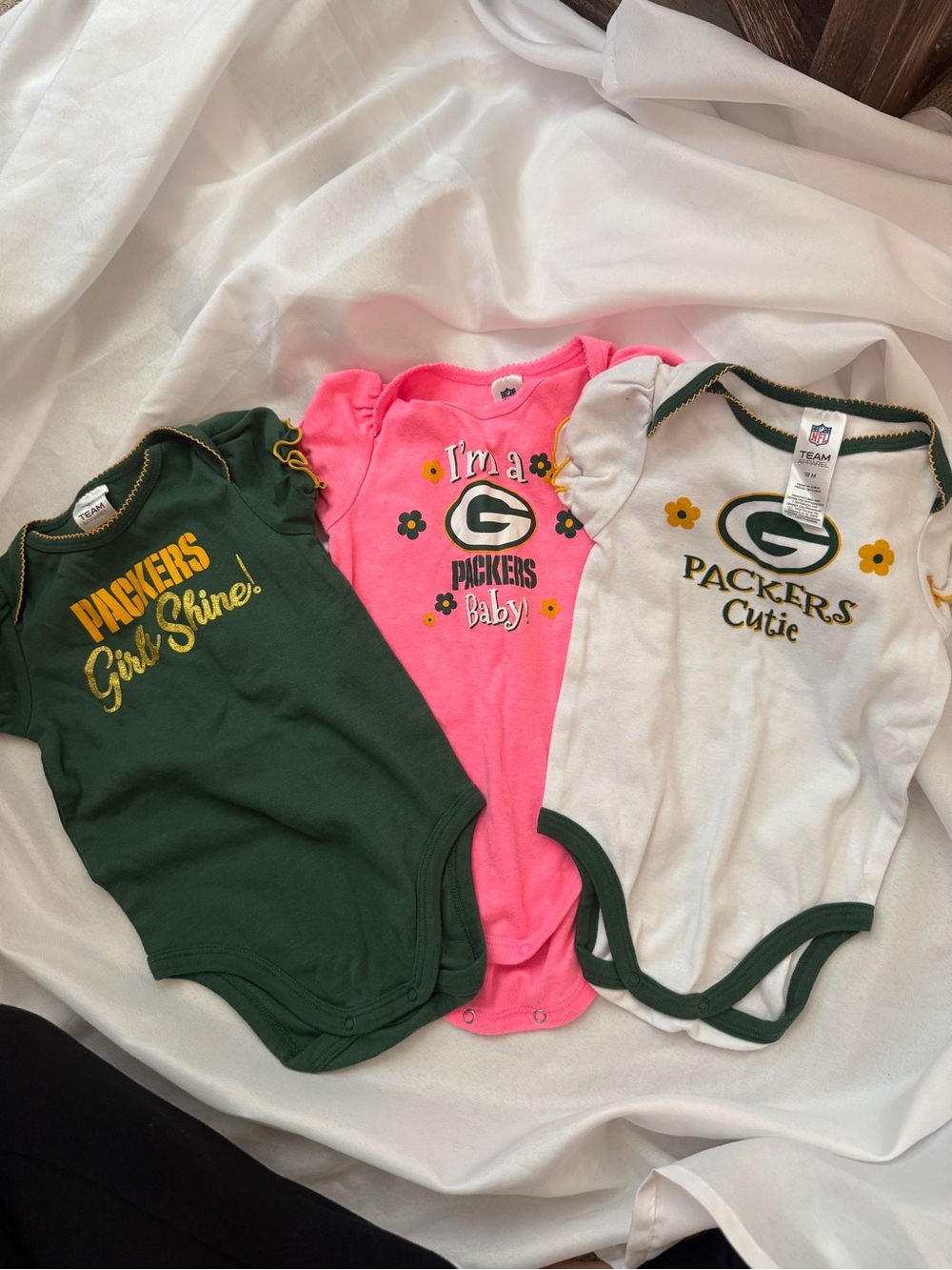 NFL Baby Girl Bodysuit Set - Green, Pink, White Packers